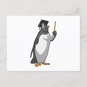 Pinguïn als leraar met wijzer briefkaart