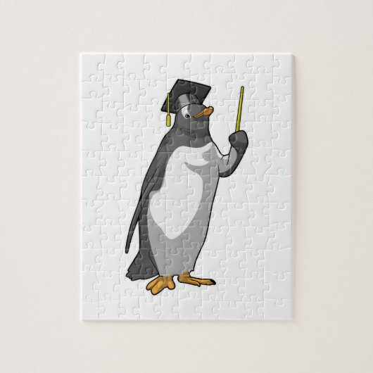 Pinguïn als leraar met wijzer legpuzzel (Verticaal)