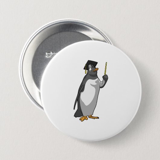 Pinguïn als leraar met wijzer ronde button 7,6 cm (Voorkant /achterkant)