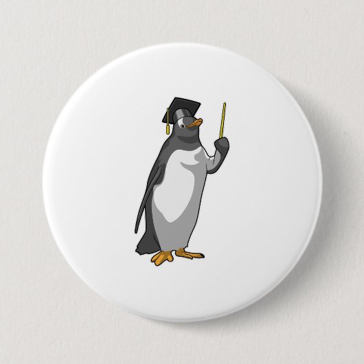 Pinguïn als leraar met wijzer ronde button 7,6 cm (Voorkant)