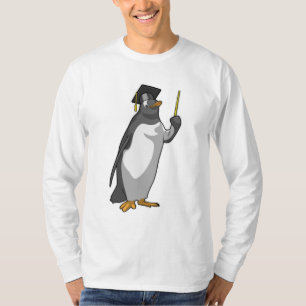 Pinguïn als leraar met wijzer t-shirt