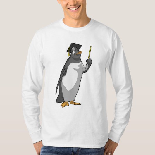 Pinguïn als leraar met wijzer t-shirt (Voorkant)