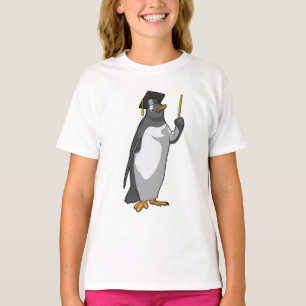 Pinguïn als leraar met wijzer t-shirt