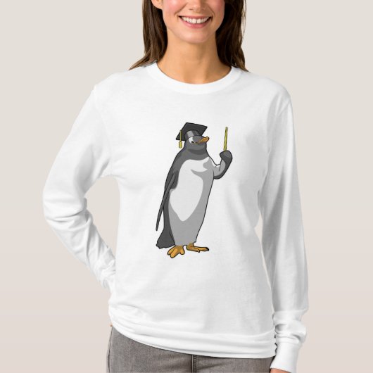 Pinguïn als leraar met wijzer t-shirt (Voorkant)