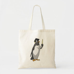 Pinguïn als leraar met wijzer tote bag