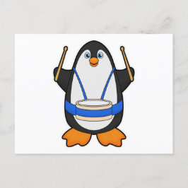 Pinguïn als muzikant met drum briefkaart