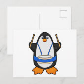 Pinguïn als muzikant met drum briefkaart (Voorkant / Achterkant)