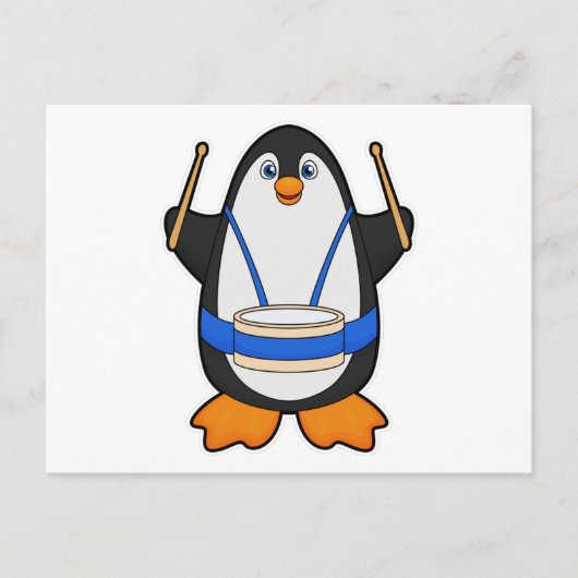 Pinguïn als muzikant met drum briefkaart (Voorkant)
