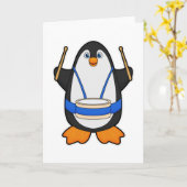 Pinguïn als muzikant met drum kaart (Gele Bloem)