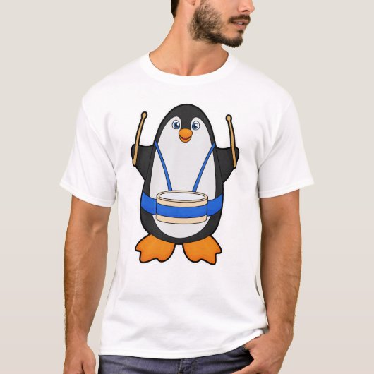 Pinguïn als muzikant met rum t-shirt (Voorkant)