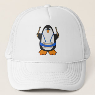 Pinguïn als muzikant met rum trucker pet