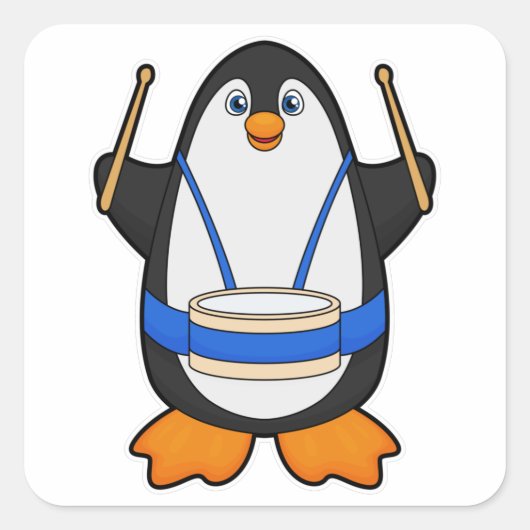 Pinguïn als muzikant met rum vierkante sticker (Voorkant)