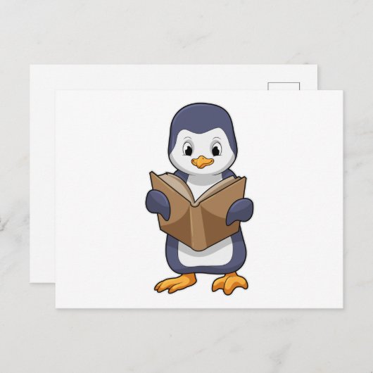 Pinguïn als nerd met boek briefkaart (Voorkant / Achterkant)