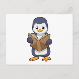 Pinguïn als nerd met boek briefkaart