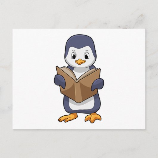 Pinguïn als nerd met boek briefkaart (Voorkant)