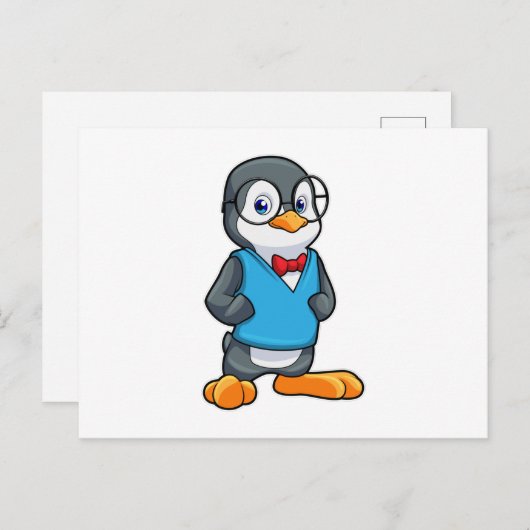 Pinguïn als Nerd met bril Briefkaart (Voorkant / Achterkant)