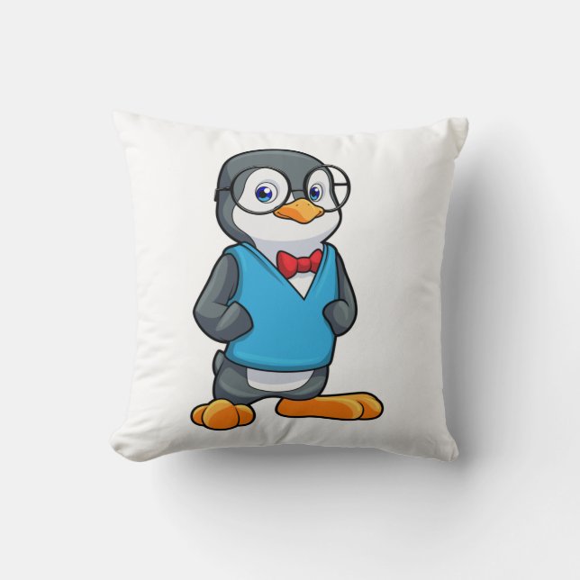 Pinguïn als Nerd met bril Kussen (Voorkant)