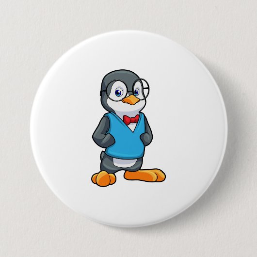 Pinguïn als Nerd met bril Ronde Button 7,6 Cm (Voorkant)