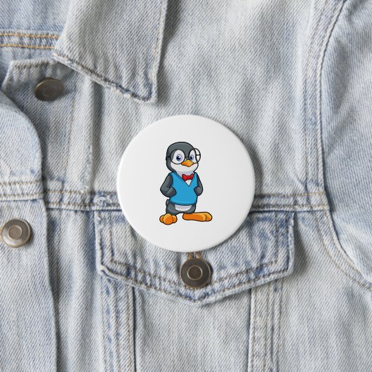Pinguïn als Nerd met bril Ronde Button 7,6 Cm (In situ)