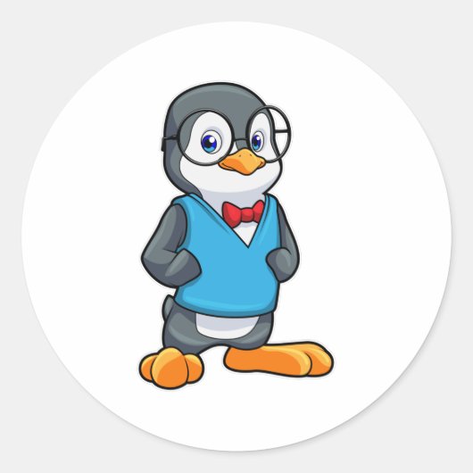 Pinguïn als Nerd met bril Ronde Sticker (Voorkant)