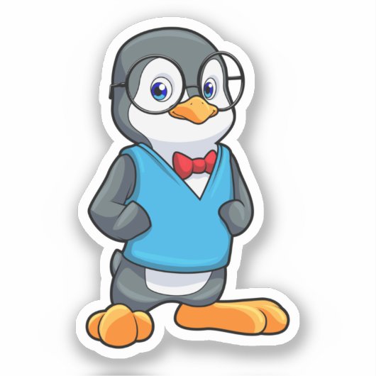 Pinguïn als Nerd met bril Sticker (Voorkant)