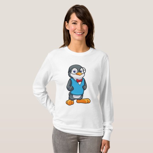 Pinguïn als Nerd met bril T-shirt (Voorkant volledig)