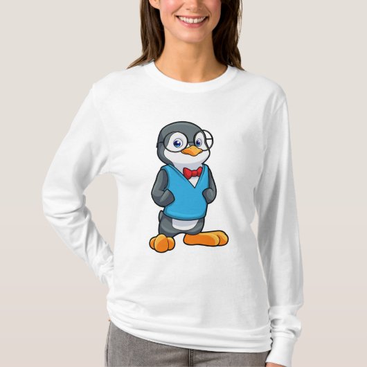 Pinguïn als Nerd met bril T-shirt (Voorkant)