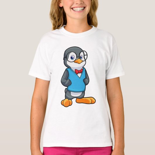 Pinguïn als Nerd met bril T-shirt (Voorkant)