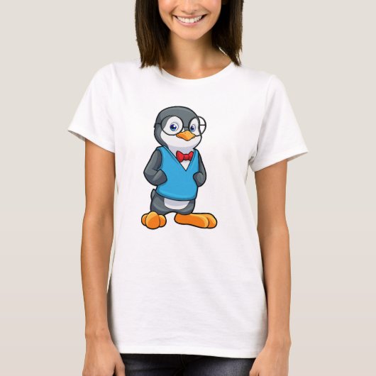Pinguïn als Nerd met bril T-shirt (Voorkant)
