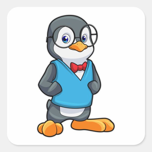 Pinguïn als Nerd met bril Vierkante Sticker (Voorkant)