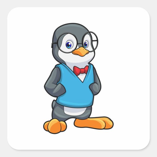 Pinguïn als Nerd met bril Vierkante Sticker (Voorkant)