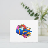 Pinguïn als piloot met vliegtuig briefkaart (Staand voorkant)