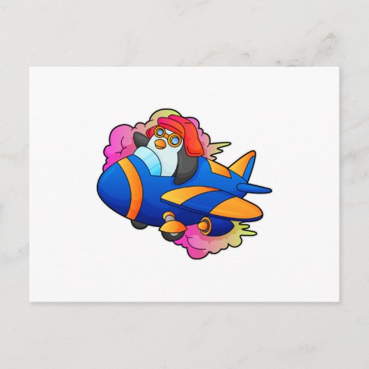 Pinguïn als piloot met vliegtuig briefkaart (Voorkant)