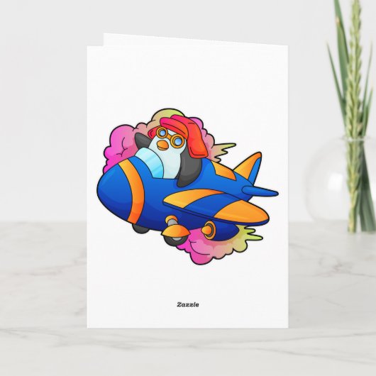 Pinguïn als piloot met vliegtuig kaart (Achterkant)