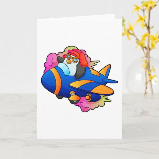 Pinguïn als piloot met vliegtuig kaart (Gele Bloem)