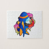 Pinguïn als piloot met vliegtuig legpuzzel (Horizontaal)