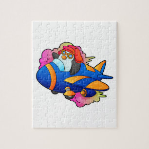 Pinguïn als piloot met vliegtuig legpuzzel