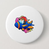 Pinguïn als piloot met vliegtuig ronde button 7,6 cm (Voorkant)