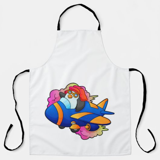 Pinguïn als piloot met vliegtuig schort (Voorkant)