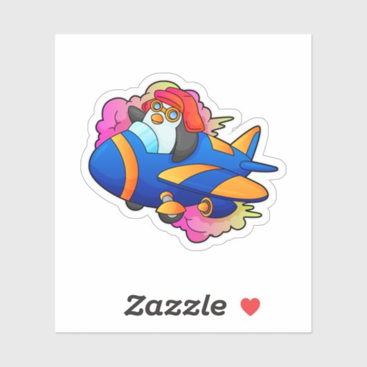 Pinguïn als piloot met vliegtuig sticker (Vel)