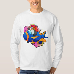 Pinguïn als piloot met vliegtuig t-shirt