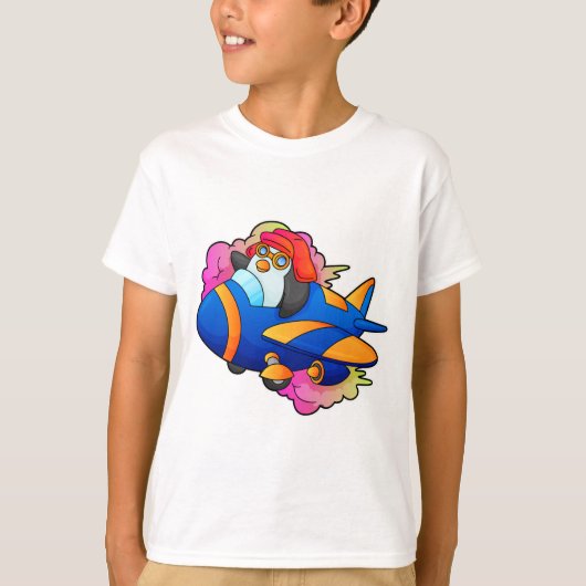 Pinguïn als piloot met vliegtuig t-shirt (Voorkant)