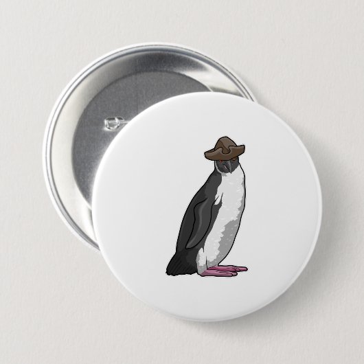 Pinguïn als piraat met Pet Ronde Button 7,6 Cm (Voorkant /achterkant)