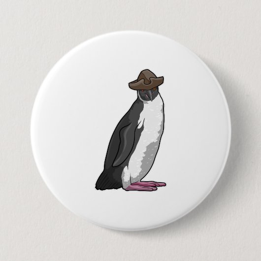 Pinguïn als piraat met Pet Ronde Button 7,6 Cm (Voorkant)