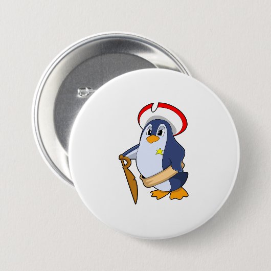 Pinguïn als piraat met Pet Ronde Button 7,6 Cm (Voorkant /achterkant)
