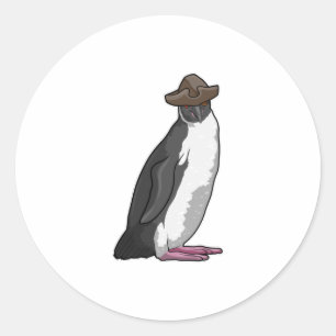 Pinguïn als piraat met Pet Ronde Sticker