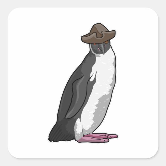 Pinguïn als piraat met Pet Vierkante Sticker (Voorkant)