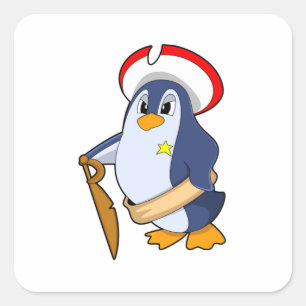 Pinguïn als piraat met Pet Vierkante Sticker