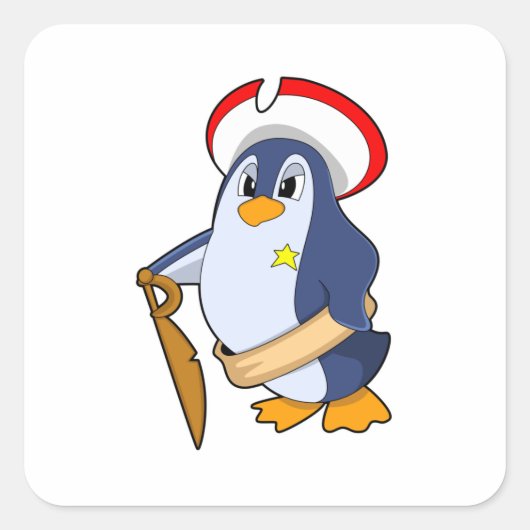 Pinguïn als piraat met Pet Vierkante Sticker (Voorkant)