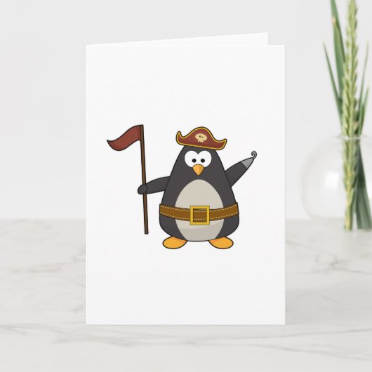 Pinguïn als piraat met piratengordel en -Pet Kaart (Voorkant)